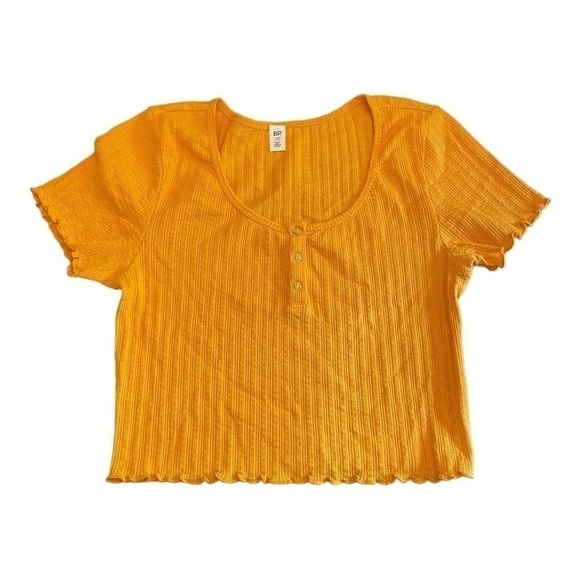 𝅺bp POINTELLE RIB CROP HENLEY IN ORANGE SLICE - Picture 8 of 13